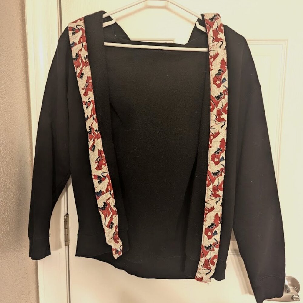 SHOYU DRIP - Red Crowned Cranes on Black Happi Hoodie with Red Trim - Small